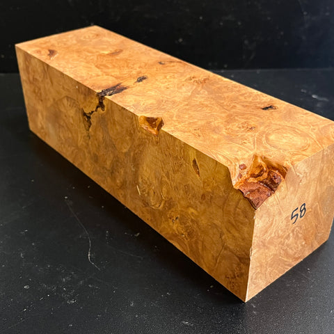 3.5"x3.5"x11.5" KD Maple Burl Wood Spindle Turning Blank (#0058)