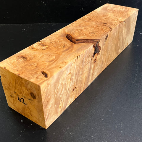 3"x3"x12.5" KD Maple Burl Wood Spindle Turning Blank (#0062)