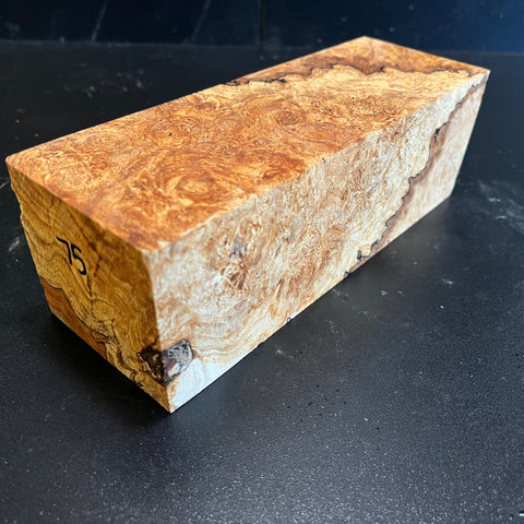3"x3"x8.5" KD Maple Burl Wood Spindle Turning Blank (#0075)