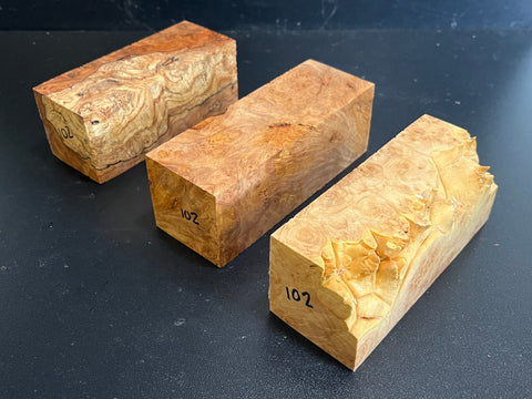 2"x2"x5" KD Maple Burl (3pcs) Wood Spindle Turning Blank (#00102)