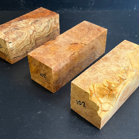 2"x2"x5" KD Maple Burl (3pcs) Wood Spindle Turning Blank (#00102)