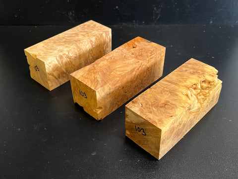 2"x2"x5" KD Maple Burl (3pcs) Wood Spindle Turning Blank (#00103)