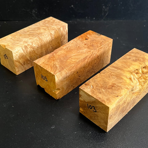2"x2"x5" KD Maple Burl (3pcs) Wood Spindle Turning Blank (#00103)