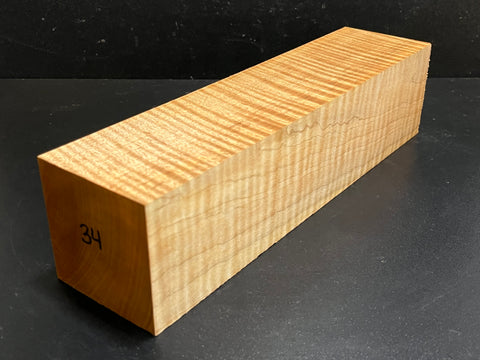3"x3"x12" Exhibition Grade KD Curly Maple Wood Spindle Turning Blank (#0034)