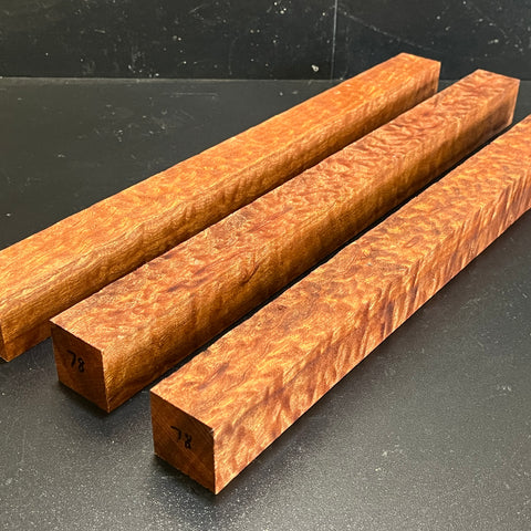 1.5"x1.5"x18" KD Pomelle Sapele Wood (3 pcs) Spindle Turning Blank (#0078)