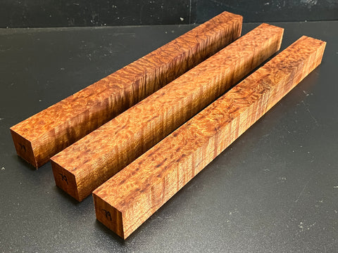 1.5"x1.5"x18" KD Pomelle Sapele Wood (3 pcs) Spindle Turning Blank (#0079)