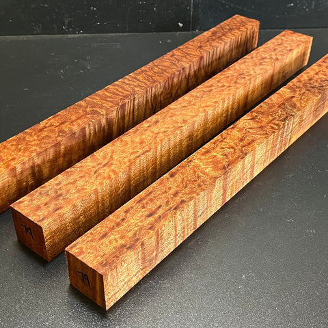 1.5"x1.5"x18" KD Pomelle Sapele Wood (3 pcs) Spindle Turning Blank (#0079)