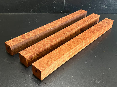 1.5"x1.5"x18" KD Pomelle Sapele Wood (3 pcs) Spindle Turning Blank (#0085)