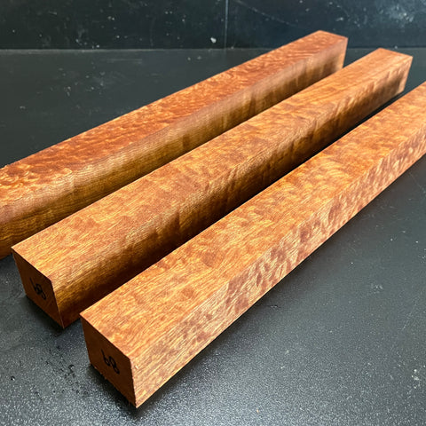 1.5"x1.5"x18" KD Pomelle Sapele Wood (3 pcs) Spindle Turning Blank (#0089)