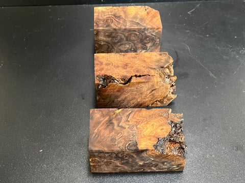 2"x2"x4" Claro Walnut Burl (3 pcs) Wood Spindle Turning Blank (#0018)