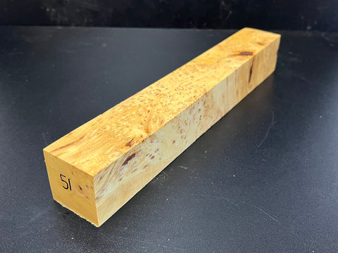 1.5x1.5x11 KD Yellow Cedar Burl Wood Spindle Turning Blank (#0051)