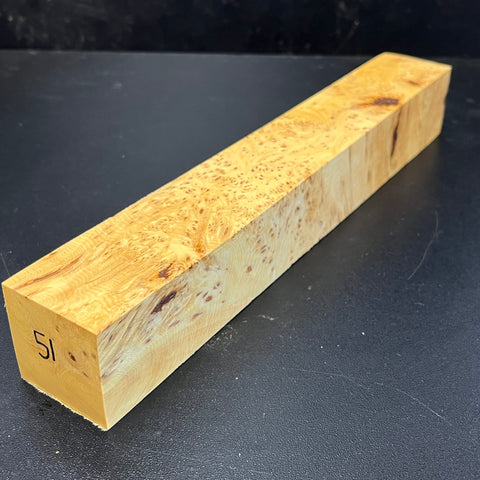 1.5x1.5x11 KD Yellow Cedar Burl Wood Spindle Turning Blank (#0051)