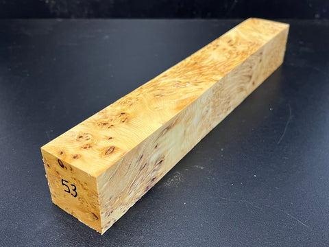 1.5x1.5x10.5 KD Yellow Cedar Burl Wood Spindle Turning Blank (#0053)