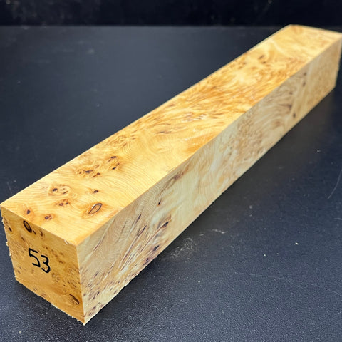 1.5x1.5x10.5 KD Yellow Cedar Burl Wood Spindle Turning Blank (#0053)