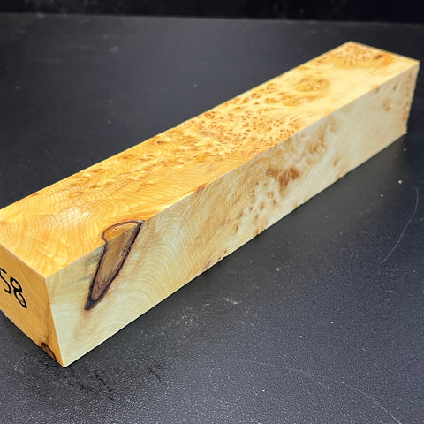 1.5x1.5x8.5 KD Yellow Cedar Burl Wood Spindle Turning Blank (#0058)