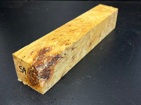 1.5x1.5x8.5 KD Yellow Cedar Burl Wood Spindle Turning Blank (#0059)
