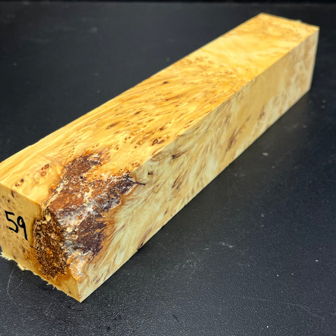 1.5x1.5x8.5 KD Yellow Cedar Burl Wood Spindle Turning Blank (#0059)