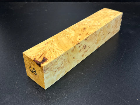 1.5x1.5x8 KD Yellow Cedar Burl Wood Spindle Turning Blank (#0063)
