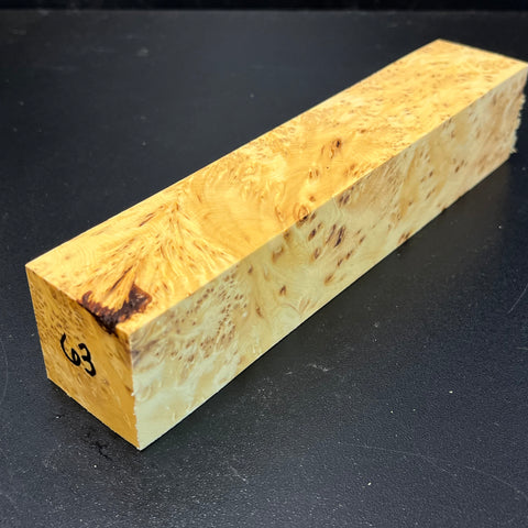 1.5x1.5x8 KD Yellow Cedar Burl Wood Spindle Turning Blank (#0063)