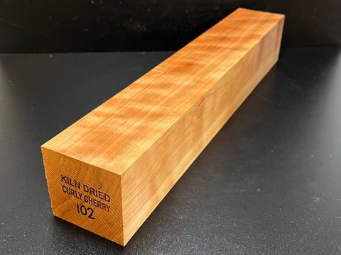 3"x3"x18" KD Curly Cherry Wood Spindle Turning Blank (#00102)