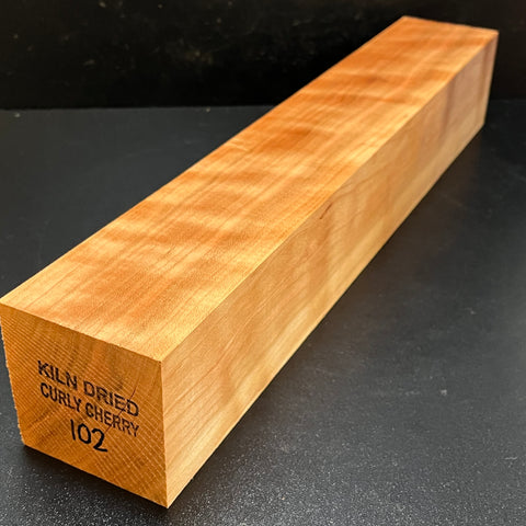 3"x3"x18" KD Curly Cherry Wood Spindle Turning Blank (#00102)