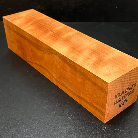 3"x3"x12" KD Curly Cherry Wood Spindle Turning Blank (#00108)