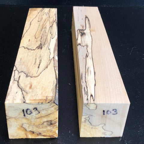 2"x2"x12" KD Spalted Hard Maple Wood (2 pcs) Spindle Turning Blanks (#00103)