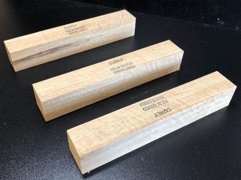 2"x2"x12" KD Curly White Limba (3 pcs) Spindle Turning Blank (#0062)