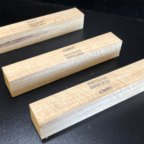2"x2"x12" KD Curly White Limba (3 pcs) Spindle Turning Blank (#0062)