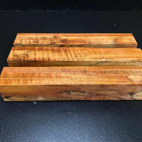 2"x2"x12" KD Figured Etimoe (3 pcs) Spindle Turning Blanks (#00115)