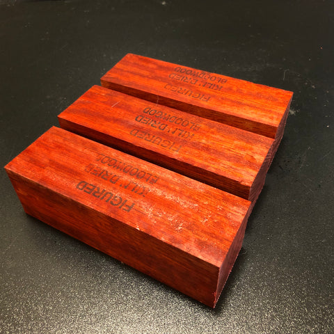 2"x2"x6" KD Figured Bloodwood Spindle (3 pcs) Turning Blank (#008)