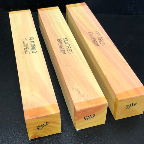 2"x2"x12" KD Exhibition Yellowheart (3pcs) Wood Spindle Turning Blank (#00816)