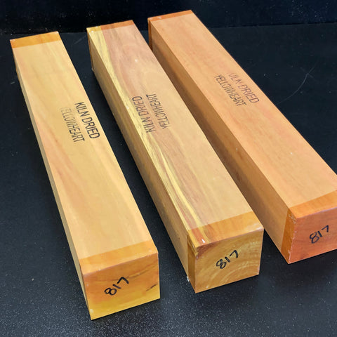 2"x2"x12" KD Exhibition Yellowheart (3pcs) Wood Spindle Turning Blank (#00817)