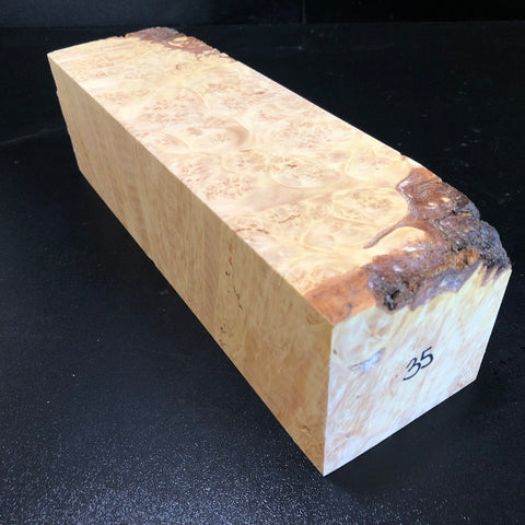 3"x3"x10.5" KD Maple Burl Wood Spindle Turning Blank (#0035)