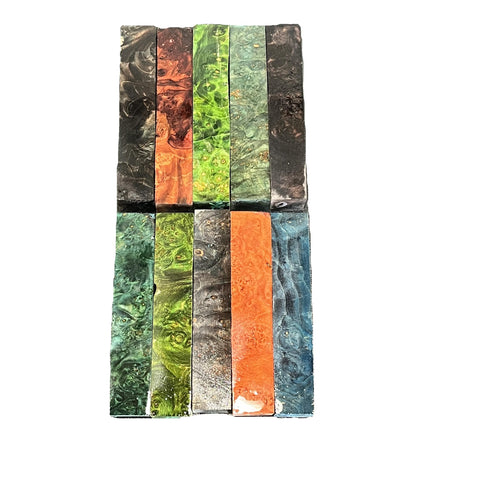 Pack of 5) 7/8 x 7/8 x 5 Random Color Stabilized and Dyed Maple Burl Wood Pen Turning Blank